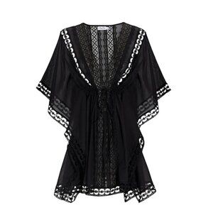 Charo Ruiz Ibiza Kayla Kaftan, Black Lace Swim Cover-Up, Medium NWOT